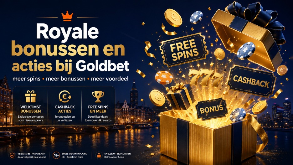 Royale bonussen en acties bij Goldbet 2026 – welkomstbonus, gratis spins, cashback aanbiedingen en exclusieve promoties voor Nederlandse casinospelers